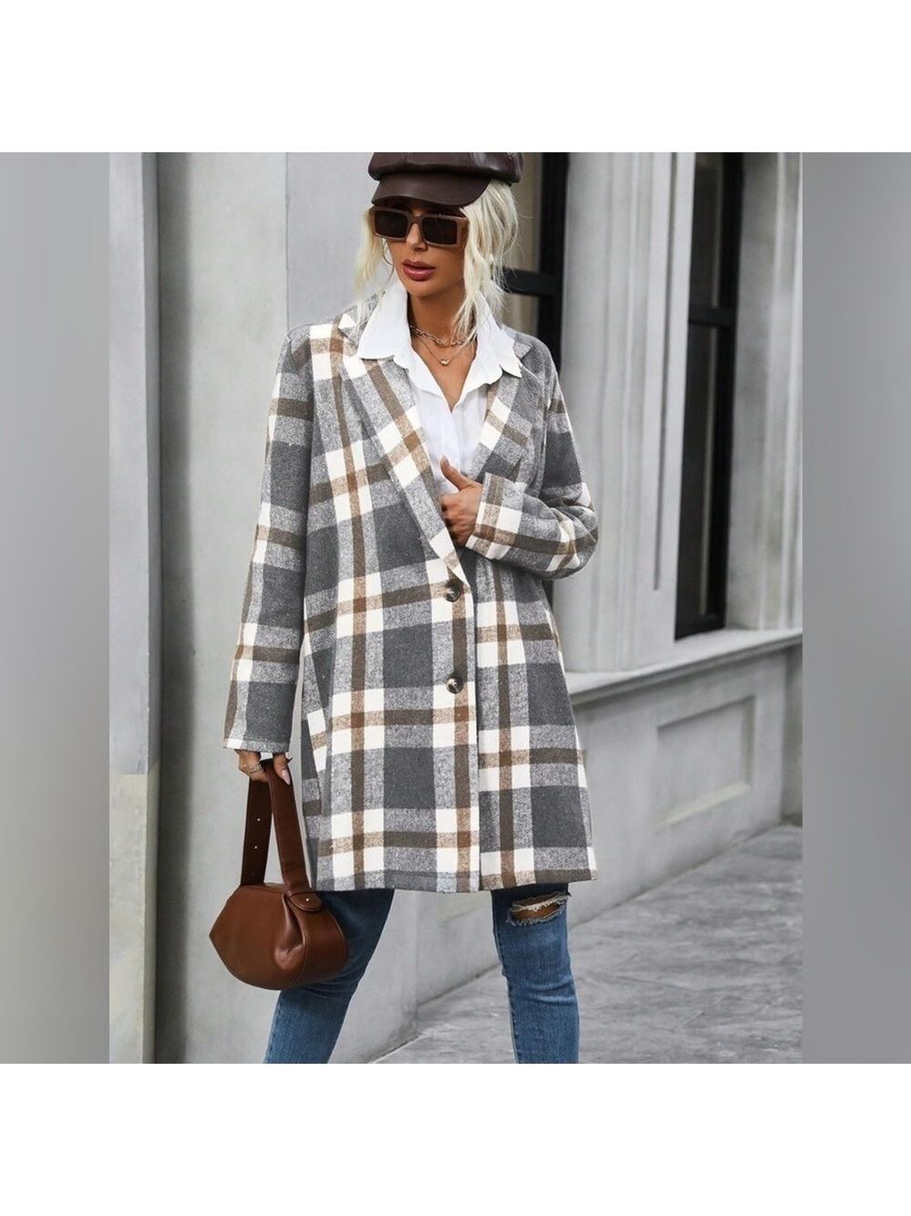 Plaid Shacket Women's Oversized Flannel Button Up Jacket NWOT Size Large